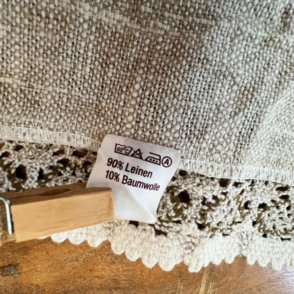 Vtg Austrian Übelhör Linen Blend Table Runner Lace Trim Floral Embroidery